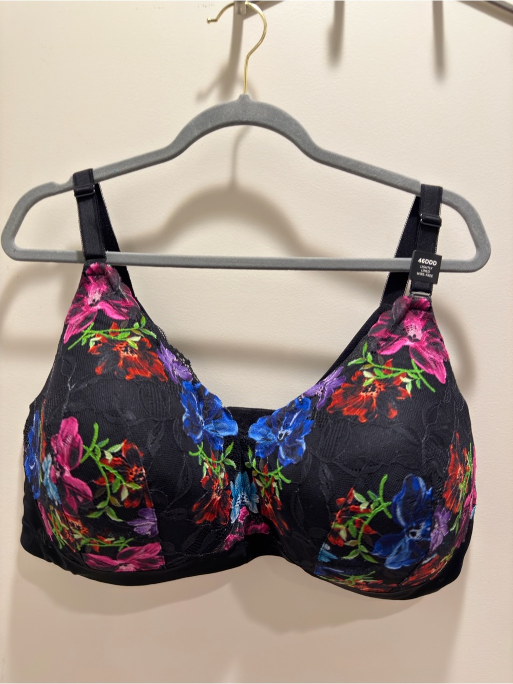 torrid curve Black Bra with Multicolor Floral Lace new size 46ddd